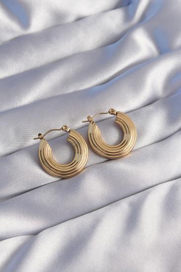 Erb 316L Çelik Gold Renk Oval Çizgili Plaka Model Küpe