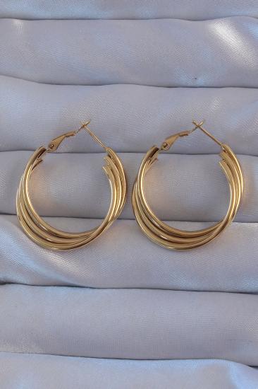 Erb 316L Çelik Gold Renk Kıvrımlı Oval Küpe