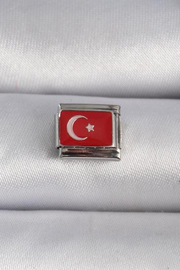 Erb 316L Çelik Gümüş Renk Türk Bayrağı İşlemeli Nomination Charm