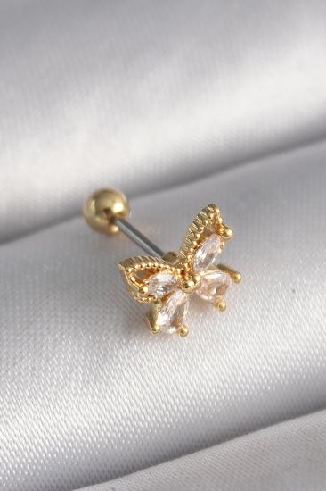 Erb 316L Çelik Gold Renk Zirkon Taşlı Kelebek Tragus Piercing