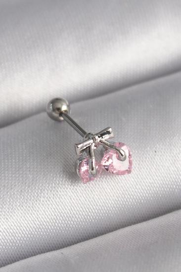 Erb 316L Çelik Gümüş Renk Pembe Zirkon Taşlı Kalp Tragus Piercing