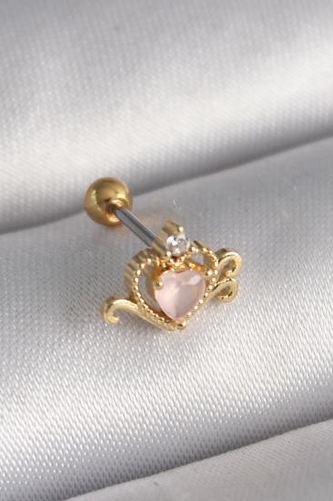 Erb 316L Çelik Gold Renk Pembe Mineli Kalp Zirkon Taş Detay Tragus Piercing