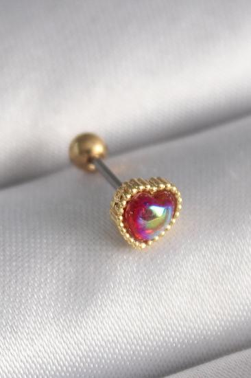 Erb 316L Çelik Gold Renk Kırmızı Mineli Kalp Tragus Piercing