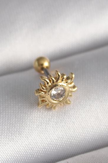 Erb 316L Çelik Gold Renk Zirkon Taşlı Güneş Tragus Piercing