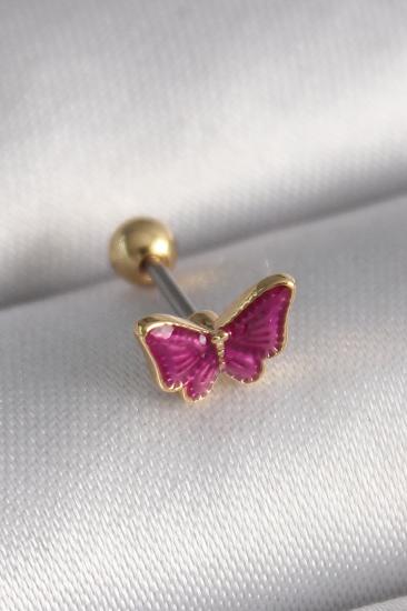 Erb 316L Çelik Gümüş Renk Pembe Kelebek Model Tragus Piercing