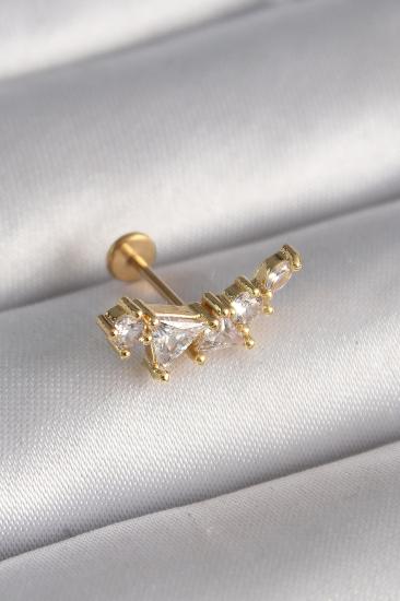 Erb 316L Çelik Gold Renk Zirkon Taşlı Tragus Piercing