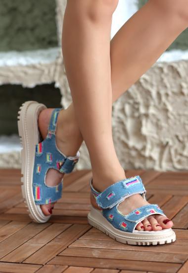Foin Mavi Kot Cırt Cırtlı Sandalet
